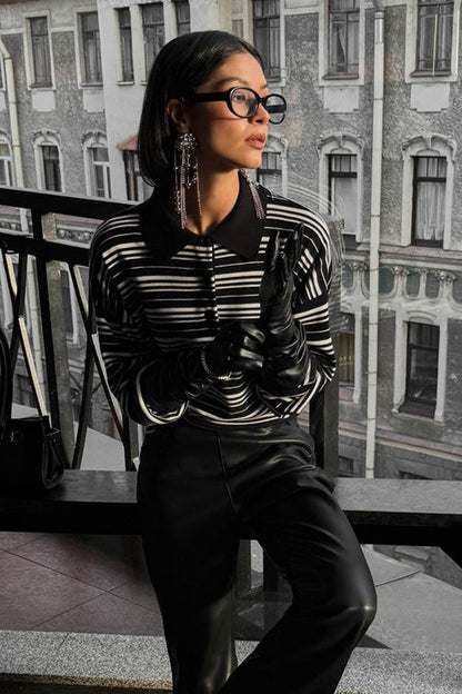Striped Knit Polo Sweater