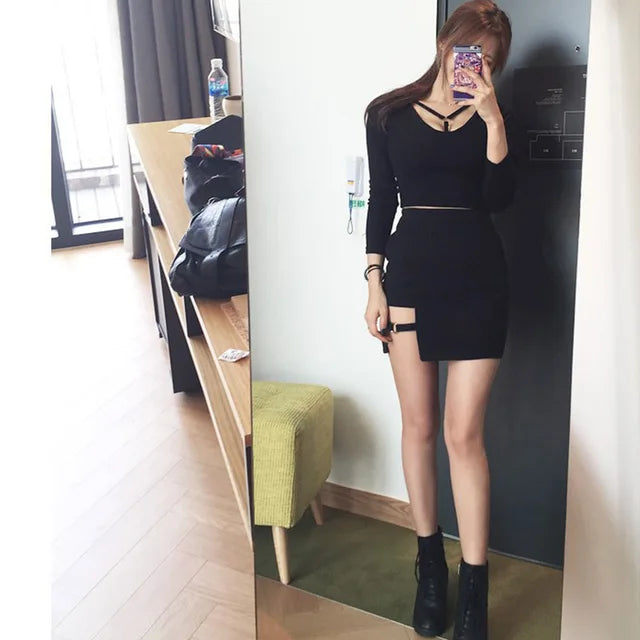 Korean Style Black Package Hip Skirts Irregular Hem Pencil Micro Mini Skirt Slim Party Skirts