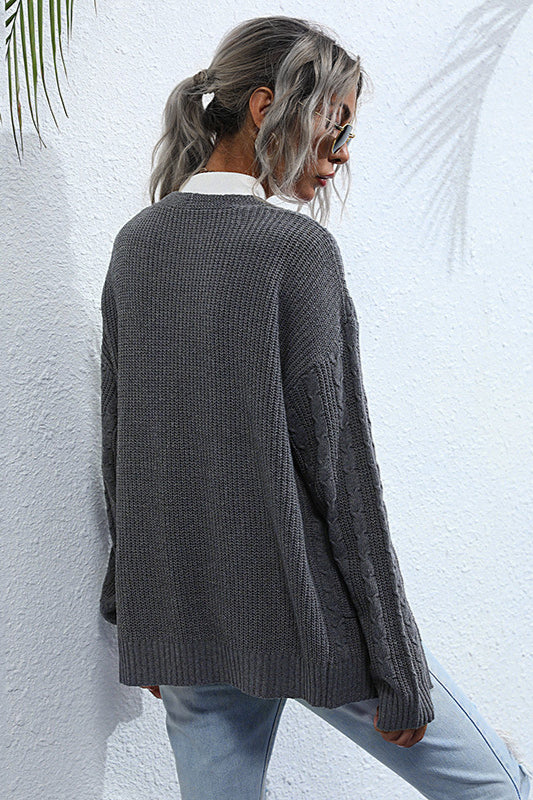 Color Cable Knit Long Cardigan