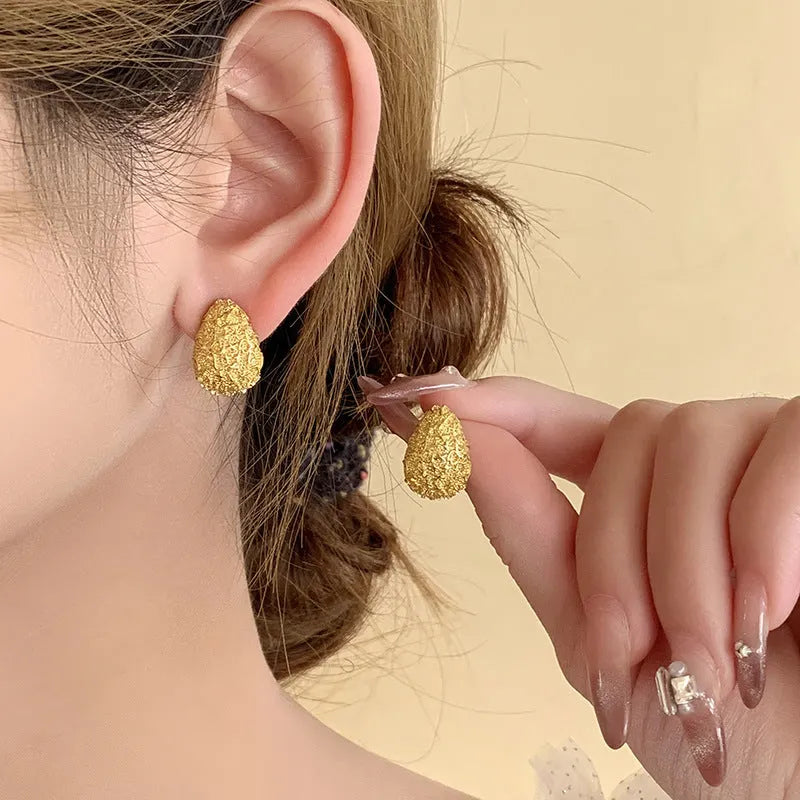 Gold Textured Drop Earrings