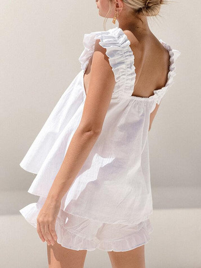 Color Pure Cotton Ruffle Shorts Set