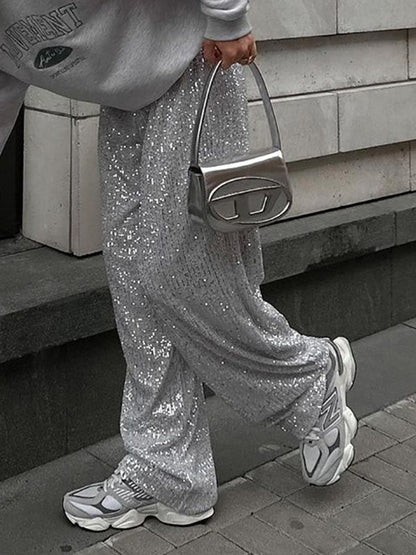 Sliver Sequin Wide Leg Pants