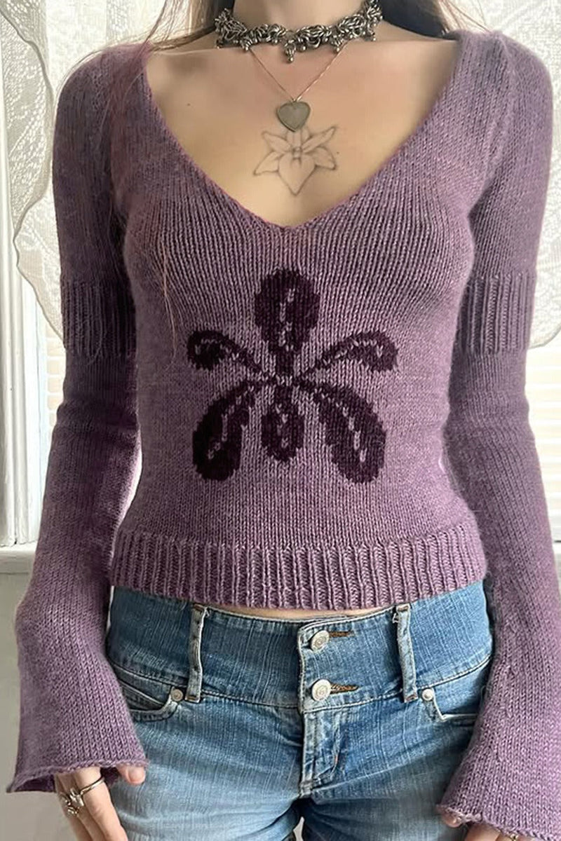 V Neck Jacquard Sweater