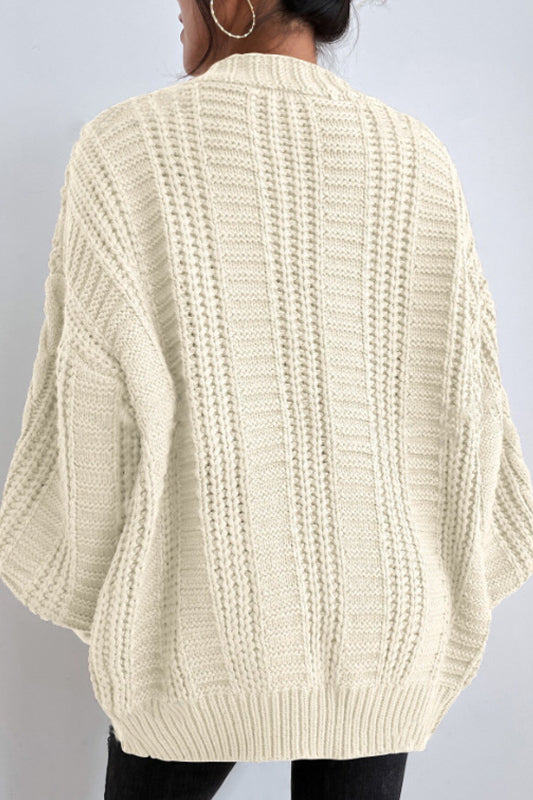 V-neck Cable Knit Balloon Sleeve Cardigan