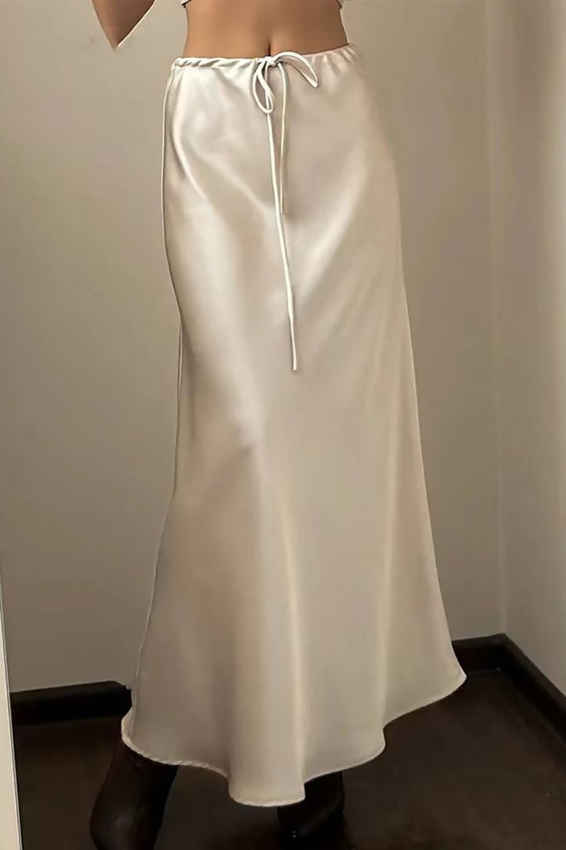 Satin Drawstring High Waist Bodycon Maxi Skirt