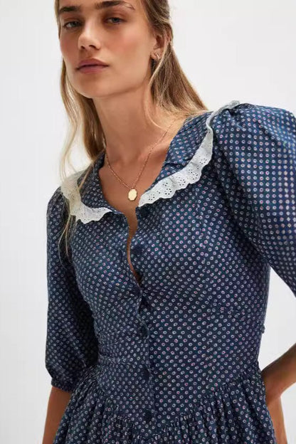 Polka Dot Peter Pan Collar Puff Sleeve Mini Dress