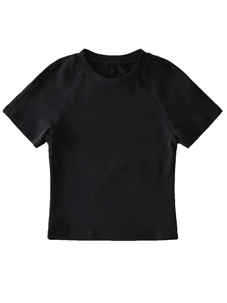 Off Back Raglan Sleeves Slim Fit Short Sleeve Short Open Navel T-shirt