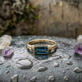 Vintage Inlaid Rectangular Blue Glass Ring