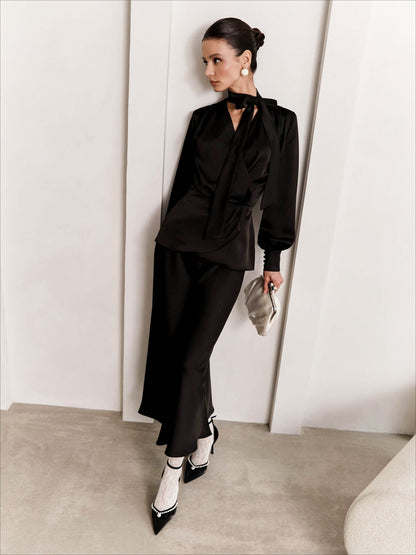 V-neck Tie Slim Fit Blouse