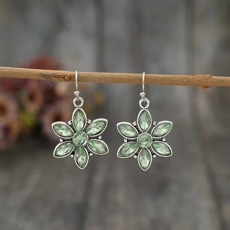 Vintage Green Stone Flower Earrings