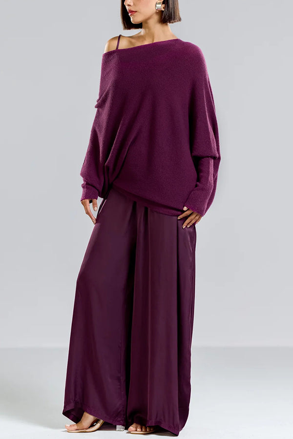Color Round Neck Long Sleeve Loose Knitted Sweater