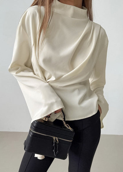 Ivory Twist-front Draped Blouse