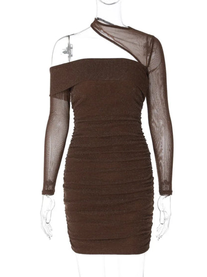Artist Winter New Pleated Slim Wrapped Hip Dress Tight Shiny Irregular Evening Party Club Short Skirt