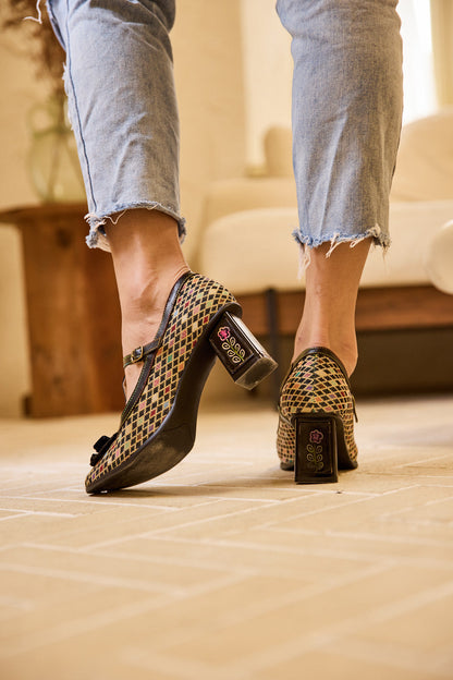 Soffia | Kaylum Diamond Print T-strap Pump