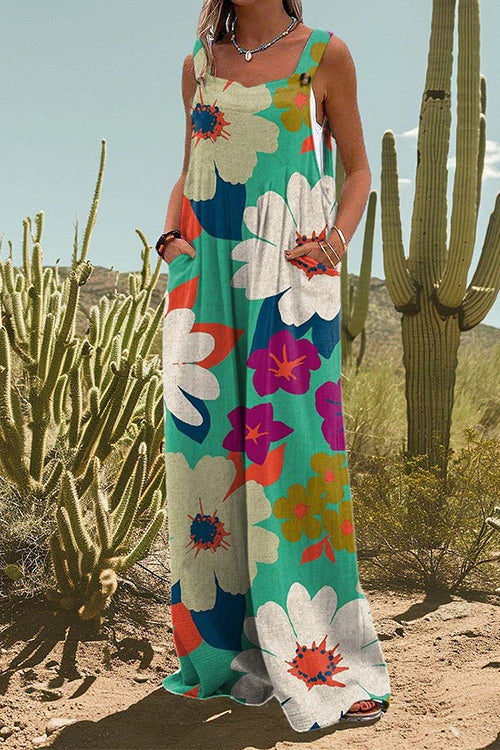 Print Wide Leg Loose Overalls