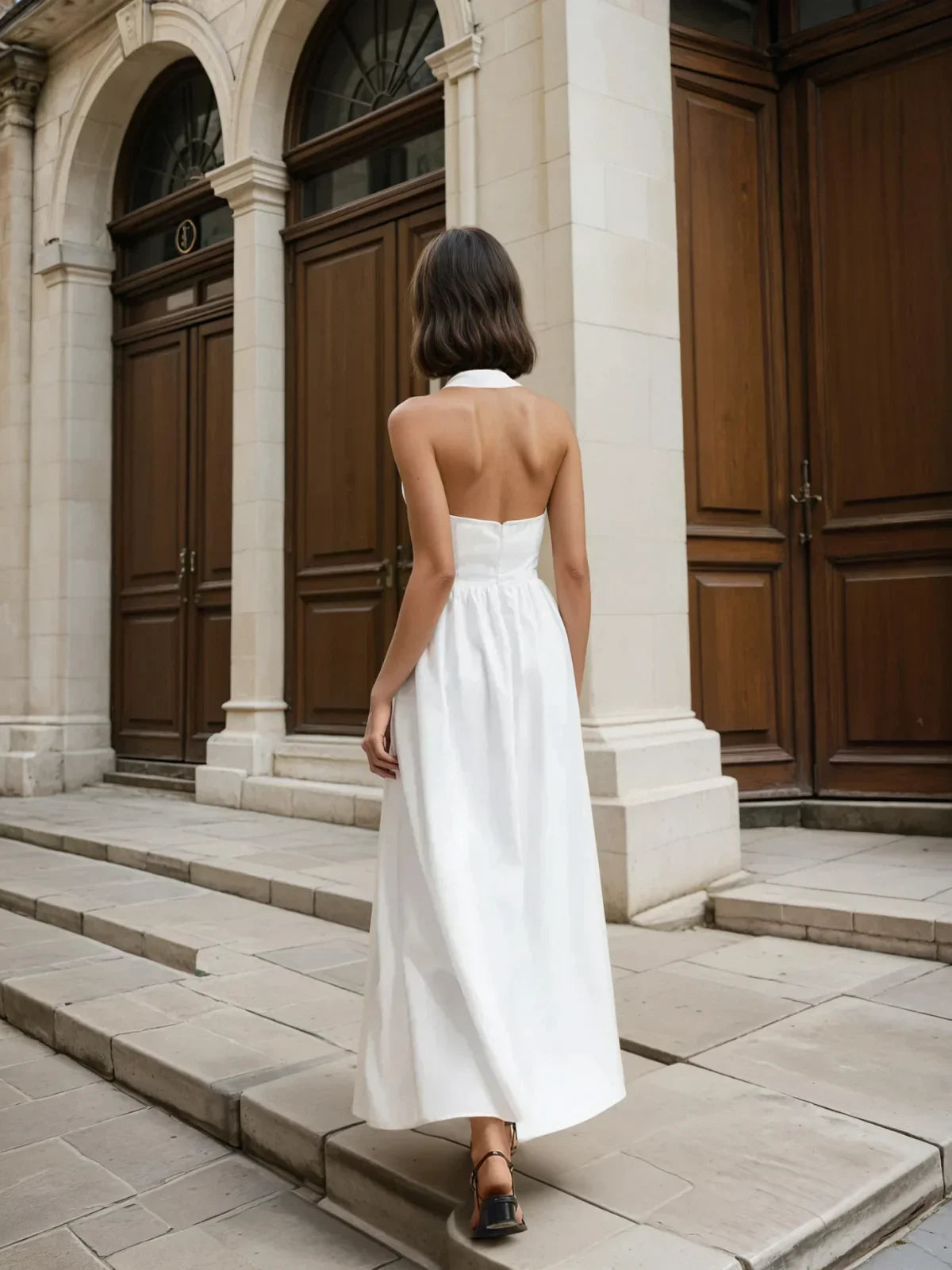 Simple and Cotton & Linen Halter a Line Long Dress