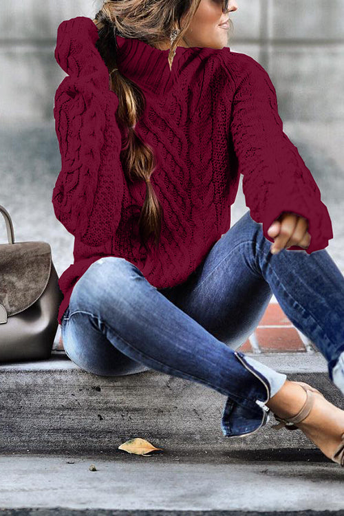 Moxidress Mockneck Cable Knit Pullover Sweater
