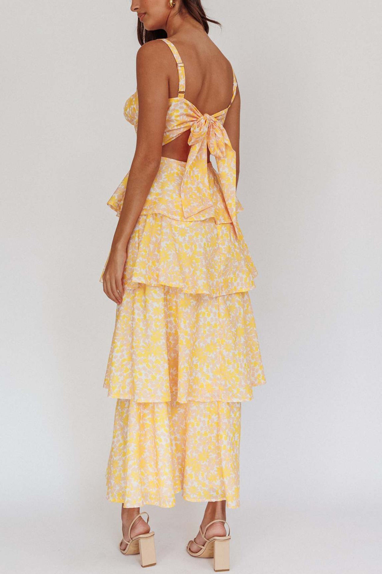 Print Tie-up Tiered Midi Dress