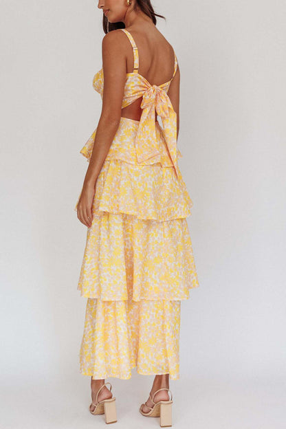 Print Tie-up Tiered Midi Dress