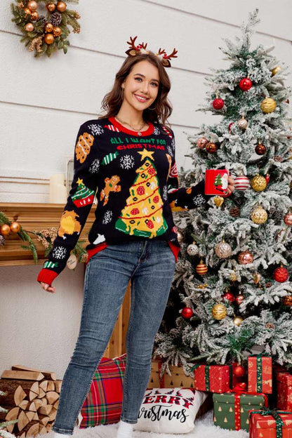 Crewneck Embroidered Christmas Tree Sweater