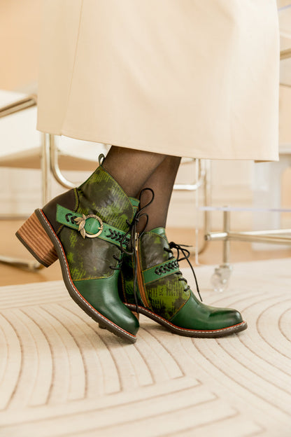 Soffia | Dark Green Leather Ankle Boot