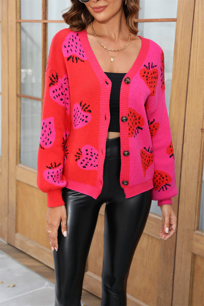 Field of Strawberry Knit Cardigan - Red