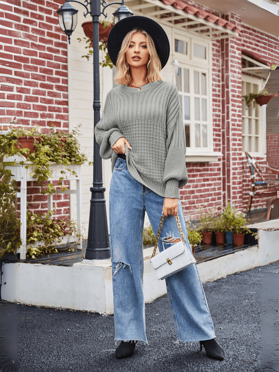Tahoe Bound Waffle Knit Sweater - Grey