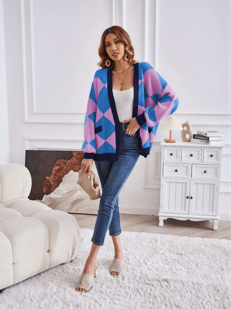 Boyfriend Pocketed Knit Cardigan - Blue