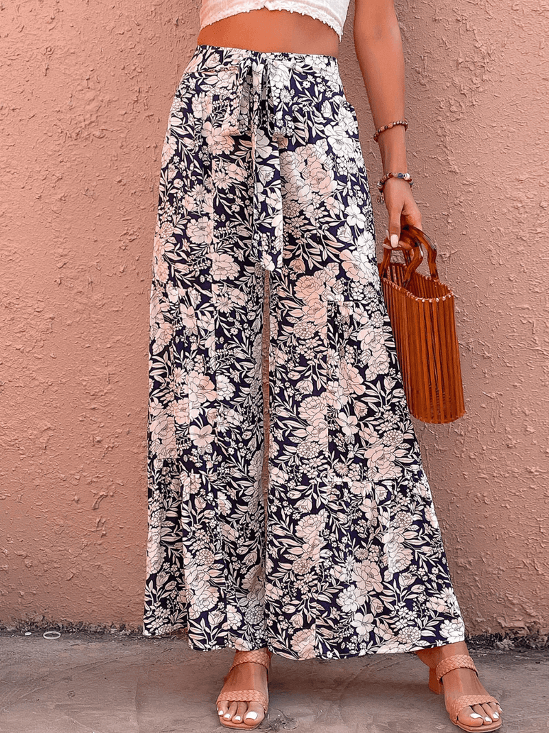 Cancun Printed Wide Leg Belted Pant