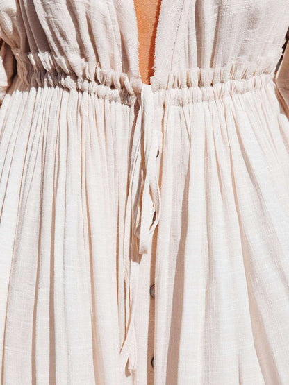 Button Cotton Linen Perfect Beach Maxi Dress