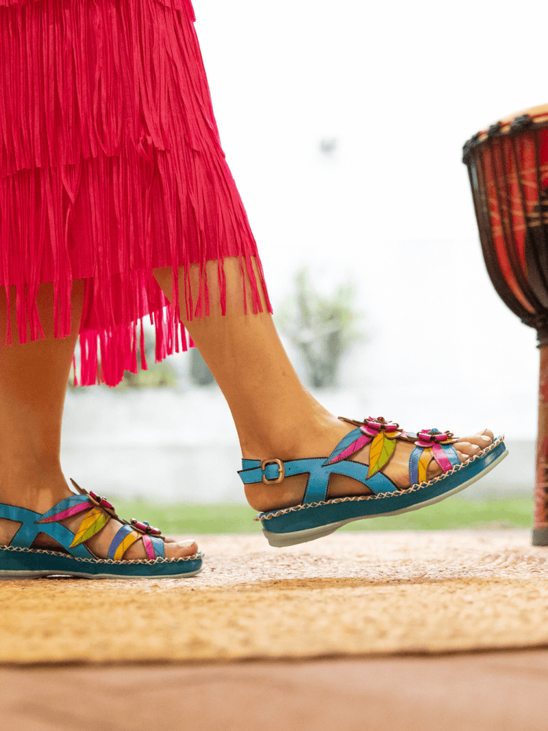 Soffia | Skylar Blossom Applique Leather Slingback Sandal