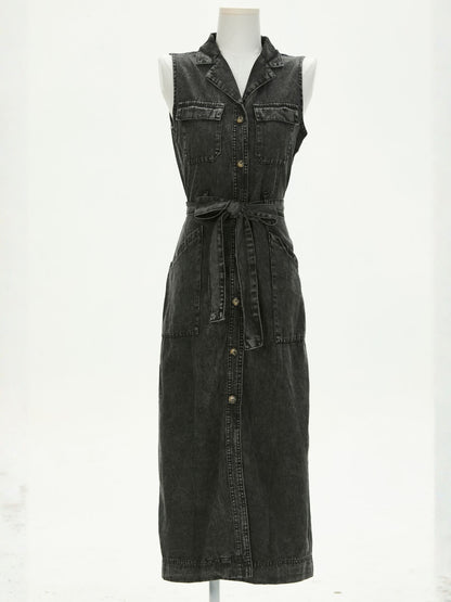 Timko Waist Tie Denim Mini Dress - Black