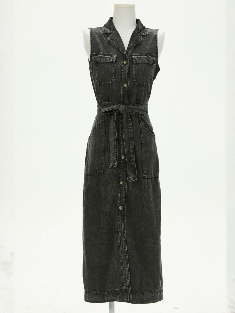 Timko Waist Tie Denim Mini Dress - Black