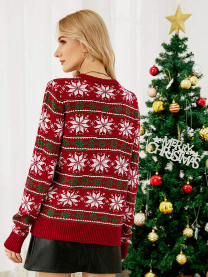 Christmas Snowflake Embroidered Knit Sweater