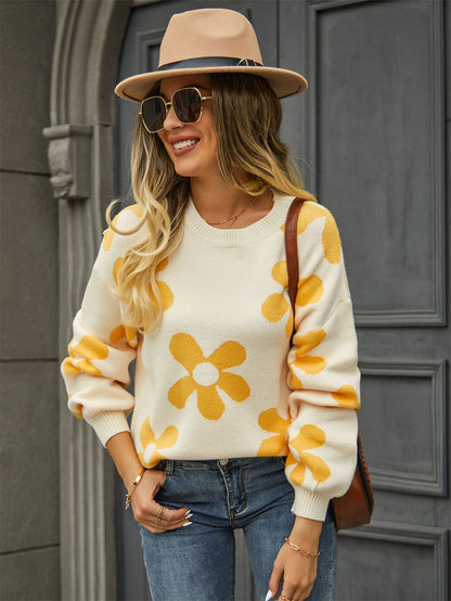 Fall Mega Daisy Pullover Sweater - Yellow