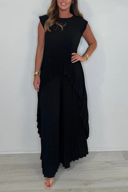 High-low Pleated Tank Top Pants Set