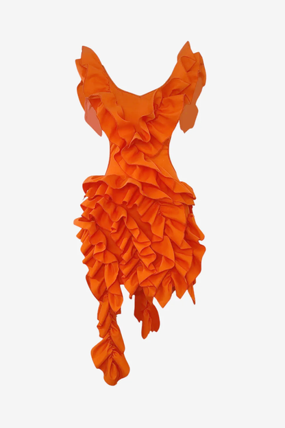 Layered Ruffle V-neck Mini Dress