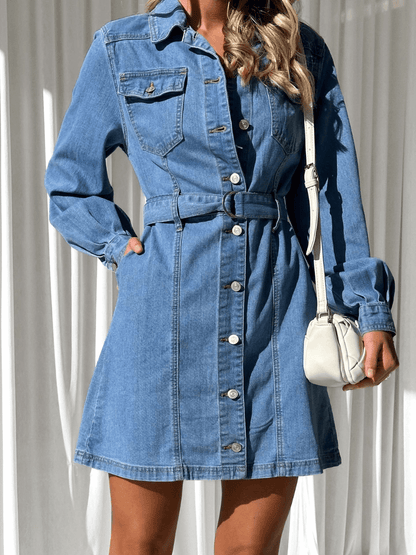 Make It Known Denim Collared Mini Dress - Denim Blue
