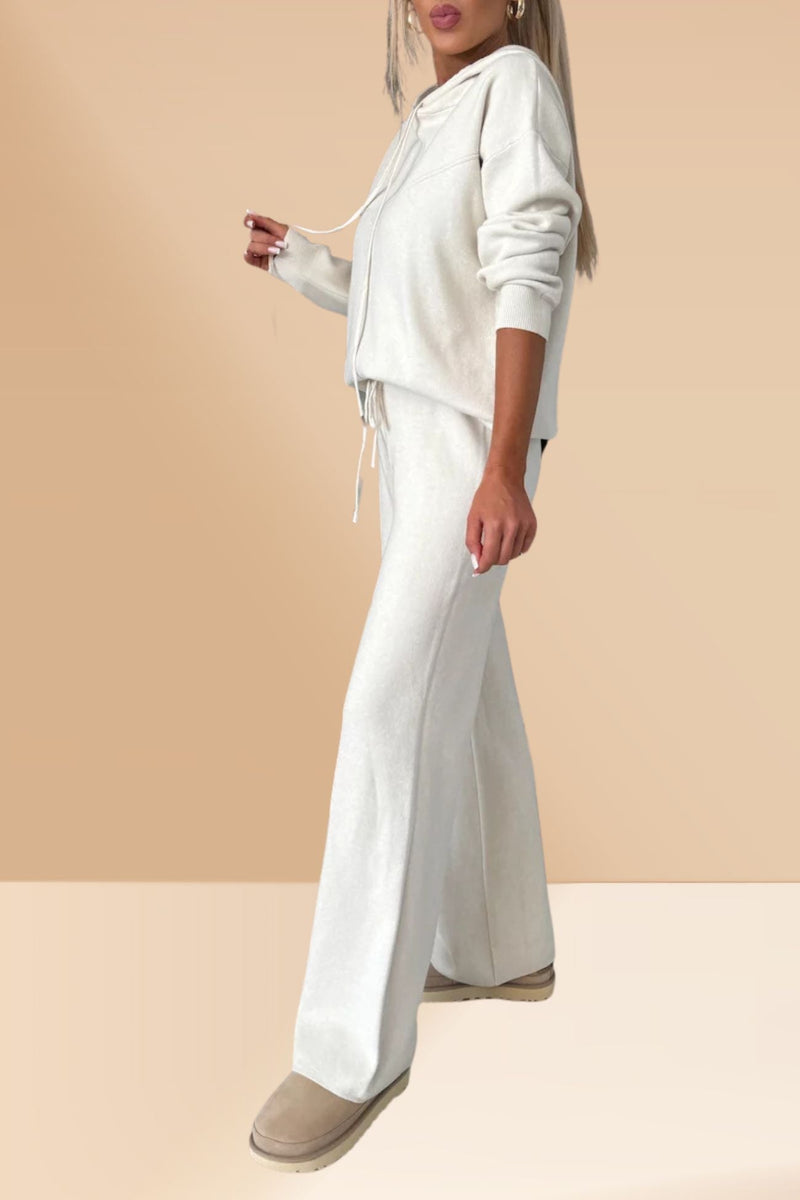 Color Hooded Sweatshirt Wide-leg Outfit Set