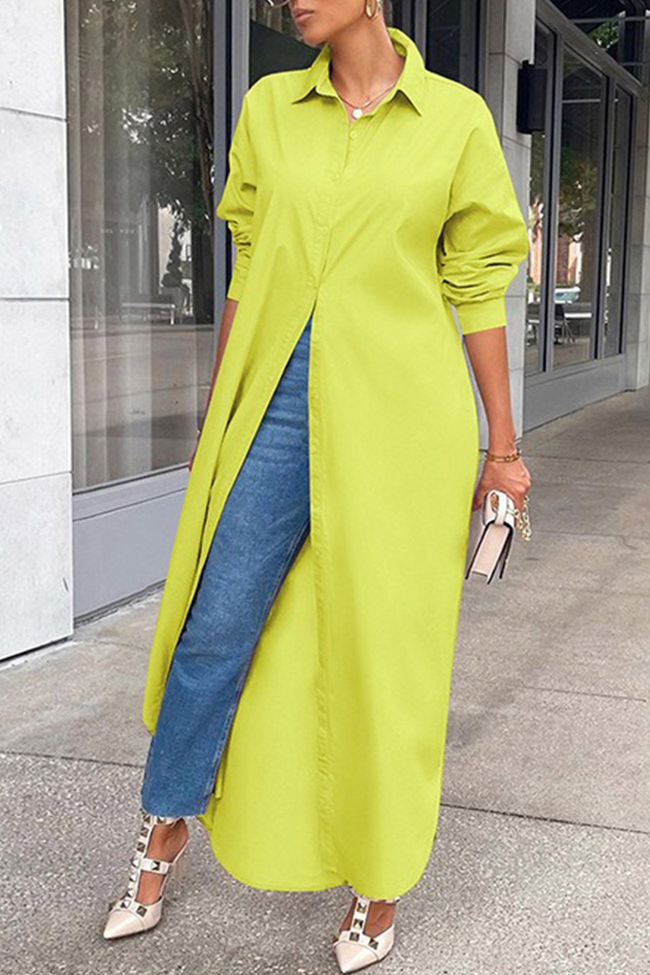 Color Single-breasted Long Blouse