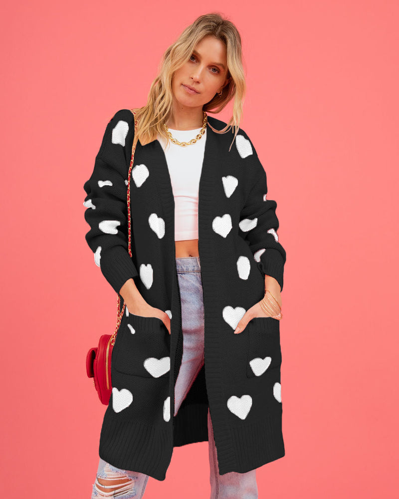 Listen to Your Heart Knit Open Front Cardigan - Black