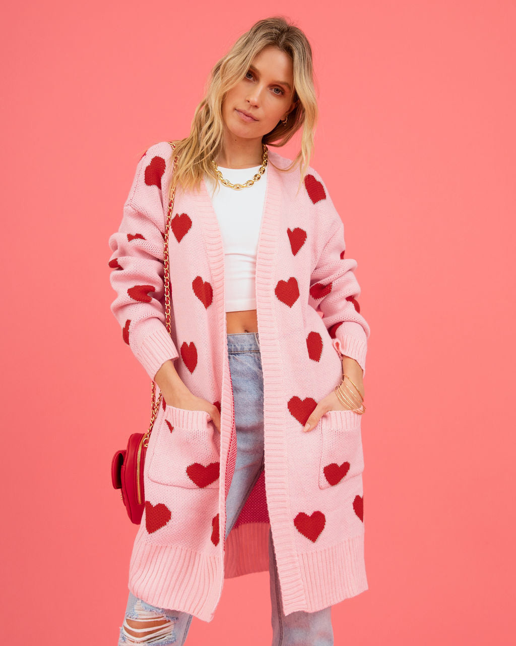 Listen to Your Heart Knit Open Front Cardigan - Pink