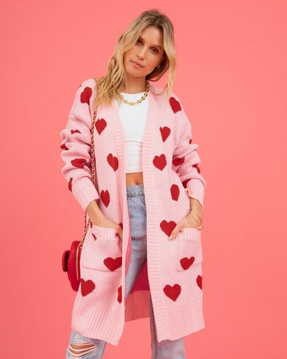 Listen to Your Heart Knit Open Front Cardigan - Pink