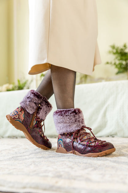 Soffia | Ankle Fur Lace Up Leather Combat Boot