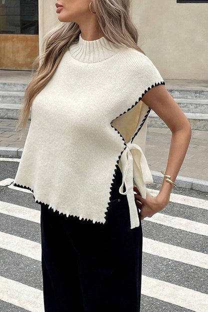 Contrast Sleeveless Tie-up Sweater