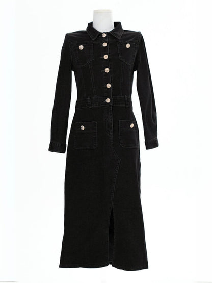 Country Roads Denim Midi Dress - Black