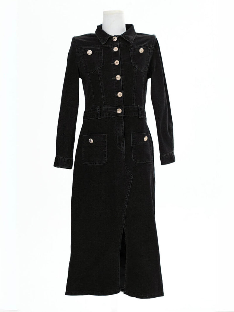 Country Roads Denim Midi Dress - Black
