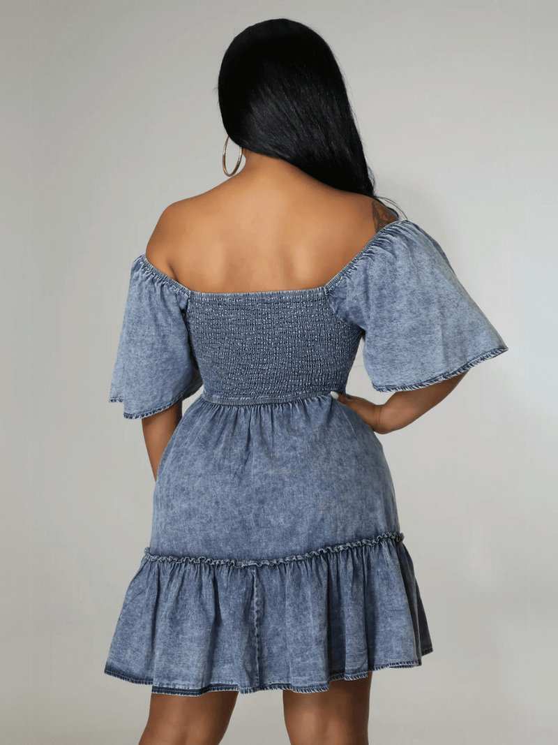 Sonesta Babydoll Denim Mini Dress - Light Wash
