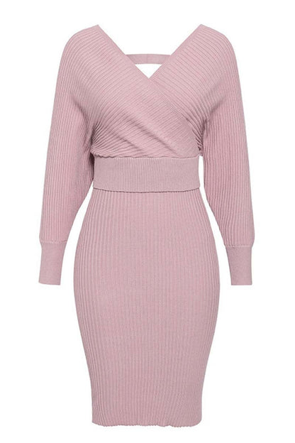 Winter V Neck Wool Dress