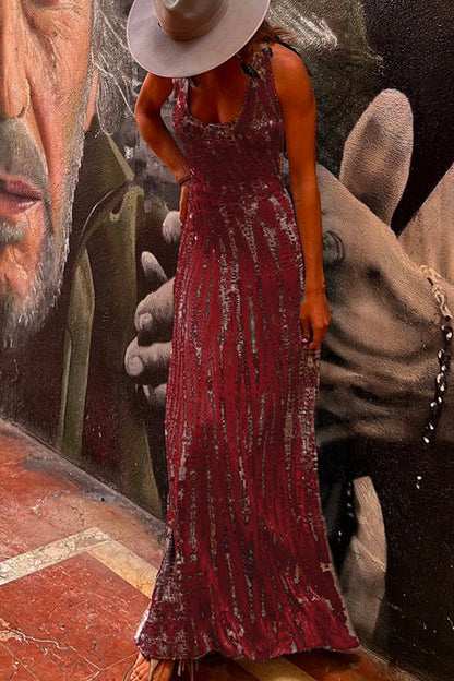 Moxidress Criss Cross Open Back Tie Dye Maxi Dress